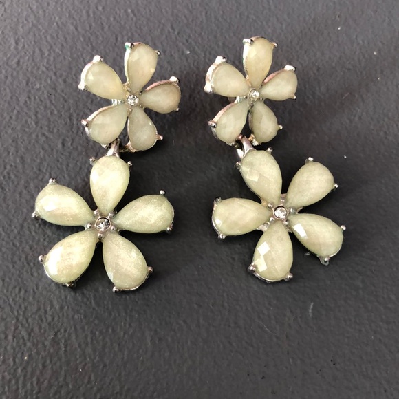 Mint Flower Earrings with Rhinestones - Picture 3 of 4